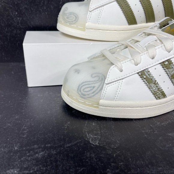 ADIDAS SUPERSTAR BANDANA OFF WHITE FOCUS ORANGE GREEN WOMENS SHOES SIZE 5 NEW - Picture 5 of 10
